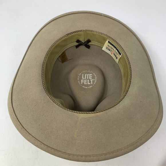 Minnetonka Wool Lite Felt Western Style Fedora Hat Tan Leather Band Size Medium - Picture 7 of 9